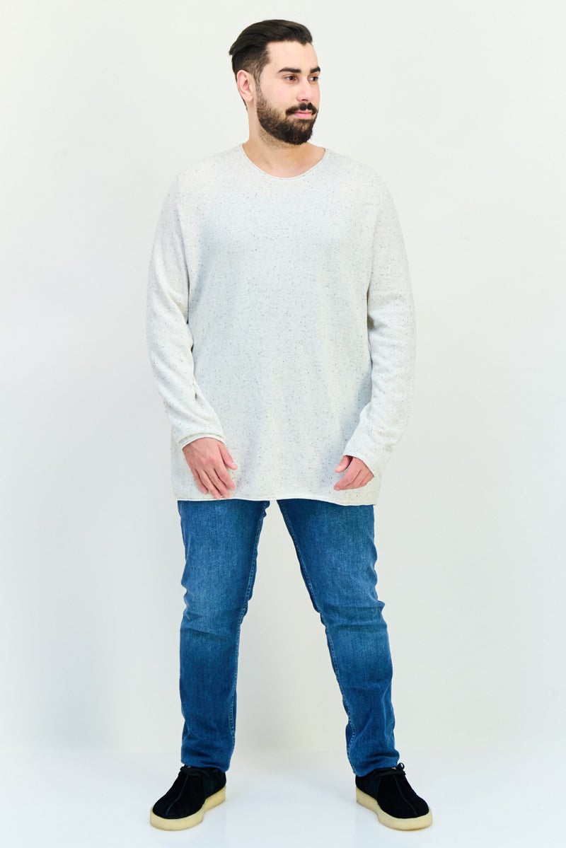 Celio Men Crew Neck long Sleeve Textured T Shirt, White - Image 3