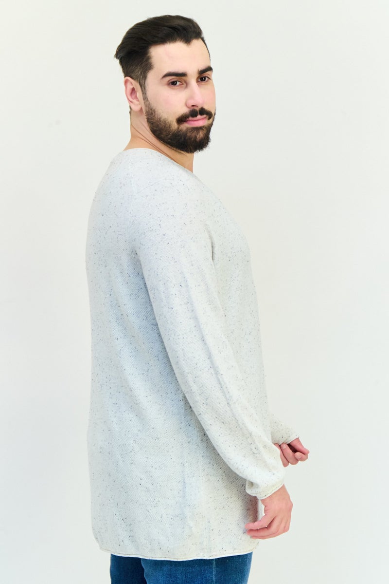 Celio Men Crew Neck long Sleeve Textured T Shirt, White - Image 2