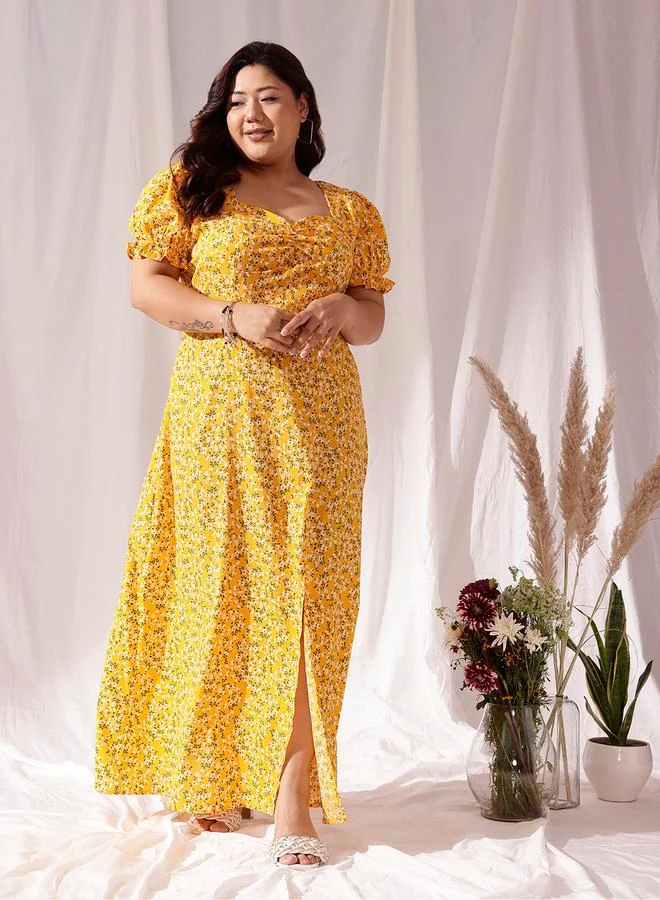 STREET 9 STREET 9 Plus Yellow Maxi Dress with Sweetheart Neck