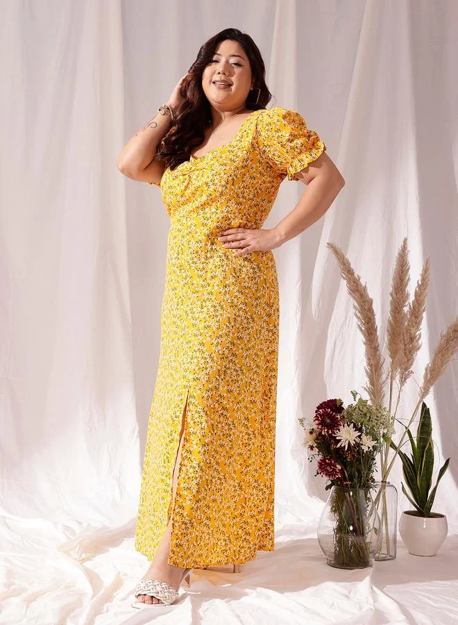 STREET 9 STREET 9 Plus Yellow Maxi Dress with Sweetheart Neck