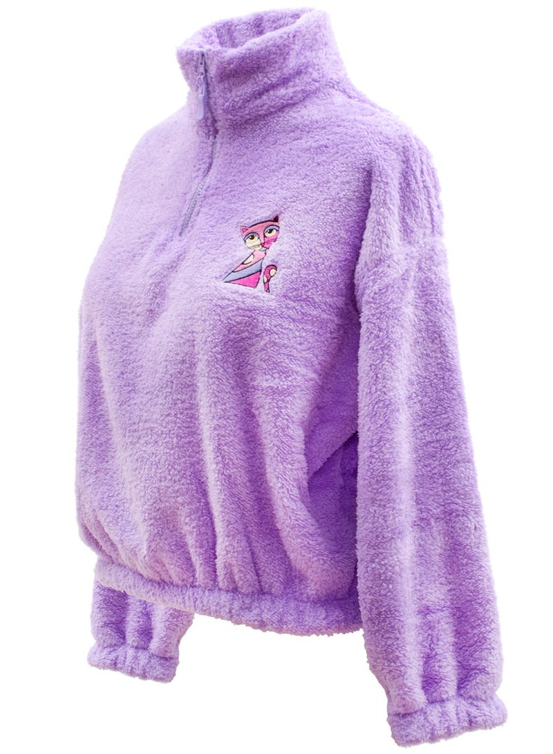 Biggdesign Women's Fleece Jacket, Quarter Zip, Classic Fit, Long Sleeve, Super Soft, Lightweight, Cute, Warm, Women’s Fleece Pullover, For Spring and Winter, Size S  - Image 3