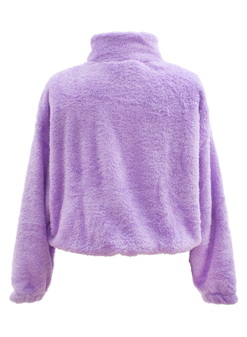 Biggdesign Women's Fleece Jacket, Quarter Zip, Classic Fit, Long Sleeve, Super Soft, Lightweight, Cute, Warm, Women’s Fleece Pullover, For Spring and Winter, Size S  - Image 4