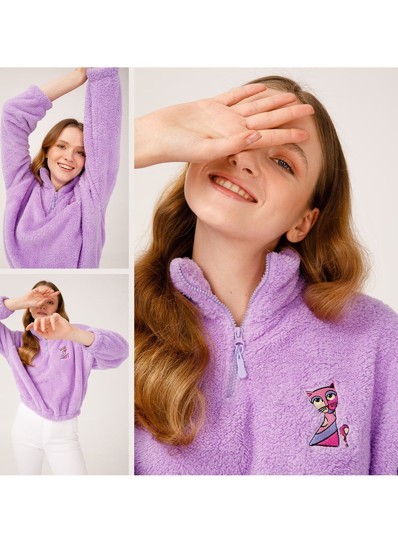 Biggdesign Women's Fleece Jacket, Quarter Zip, Classic Fit, Long Sleeve, Super Soft, Lightweight, Cute, Warm, Women’s Fleece Pullover, For Spring and Winter, Size S  - Image 5