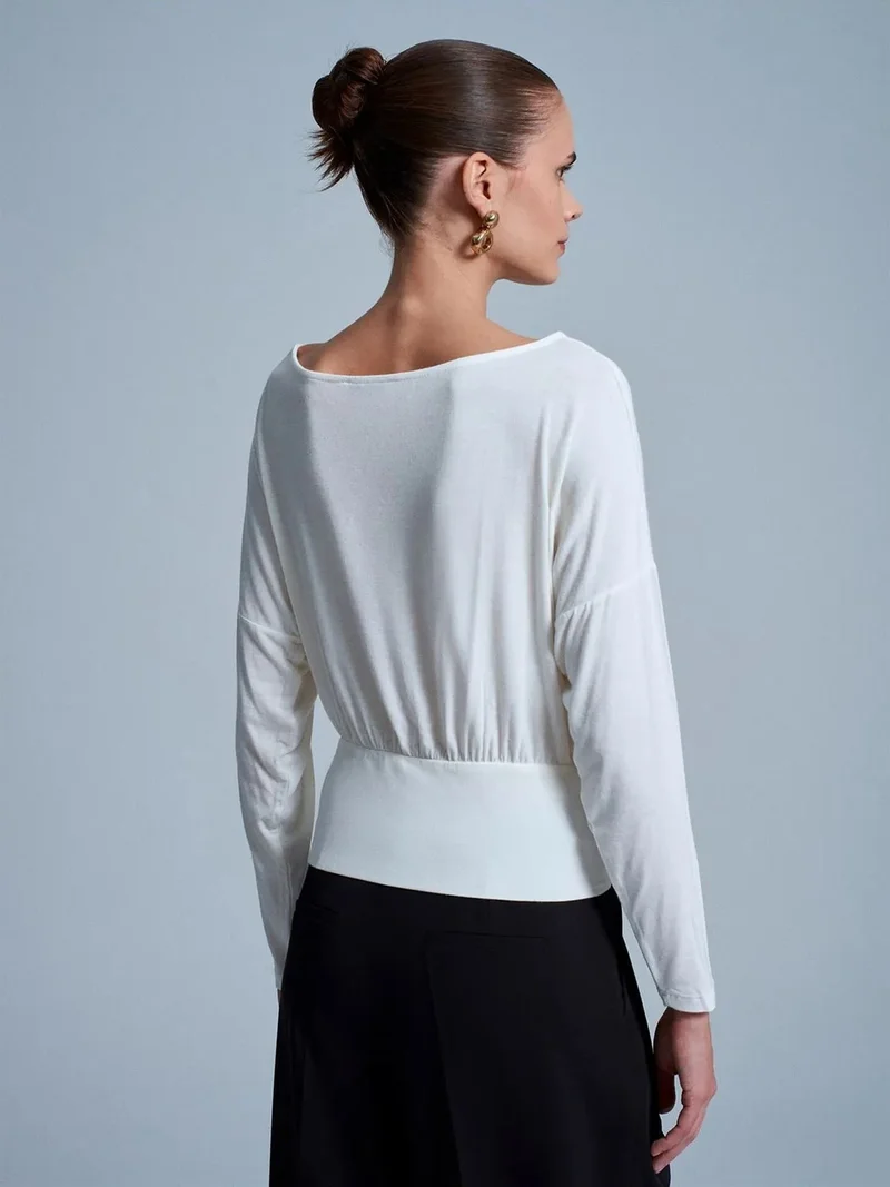 ديلفين Dilvin Women's Relaxed Boat Neck Long Sleeve Blouse