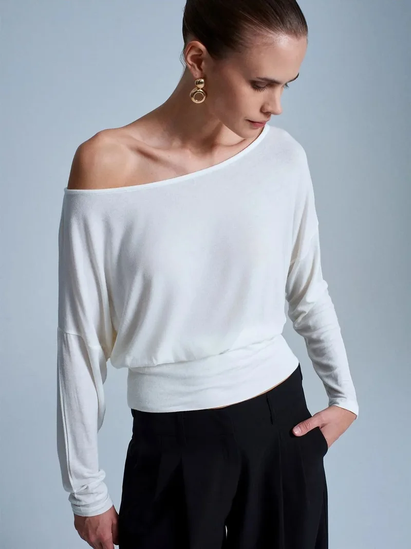 ديلفين Dilvin Women's Relaxed Boat Neck Long Sleeve Blouse