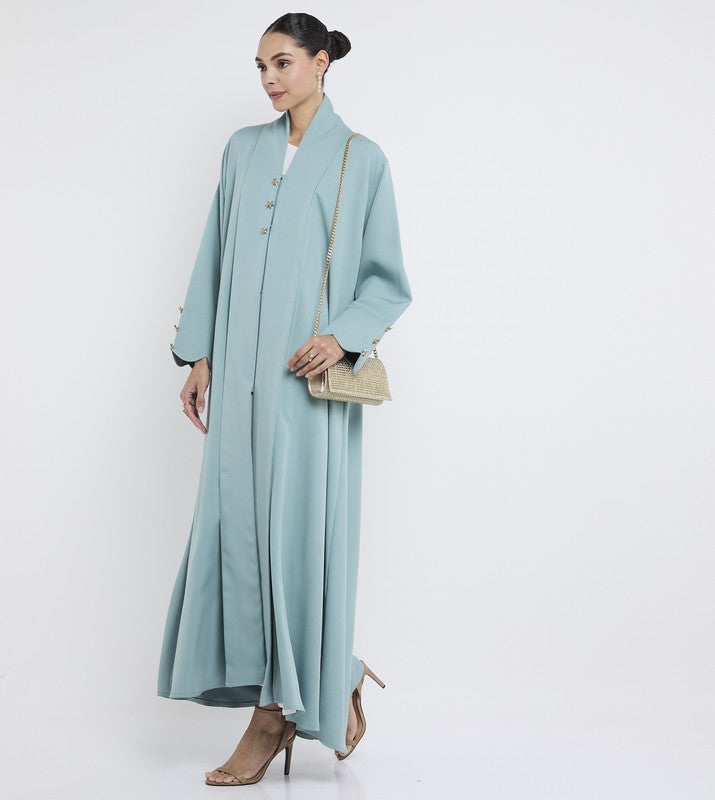ROZA Elegant Pleated Abaya with Star Brooch - Image 3