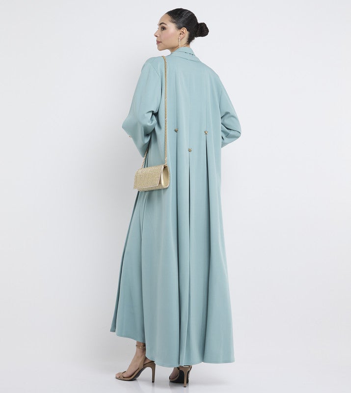 ROZA Elegant Pleated Abaya with Star Brooch - Image 5