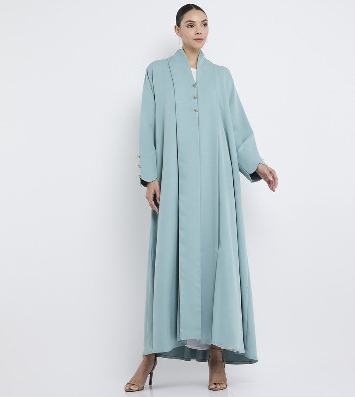 ROZA Elegant Pleated Abaya with Star Brooch - Image 1