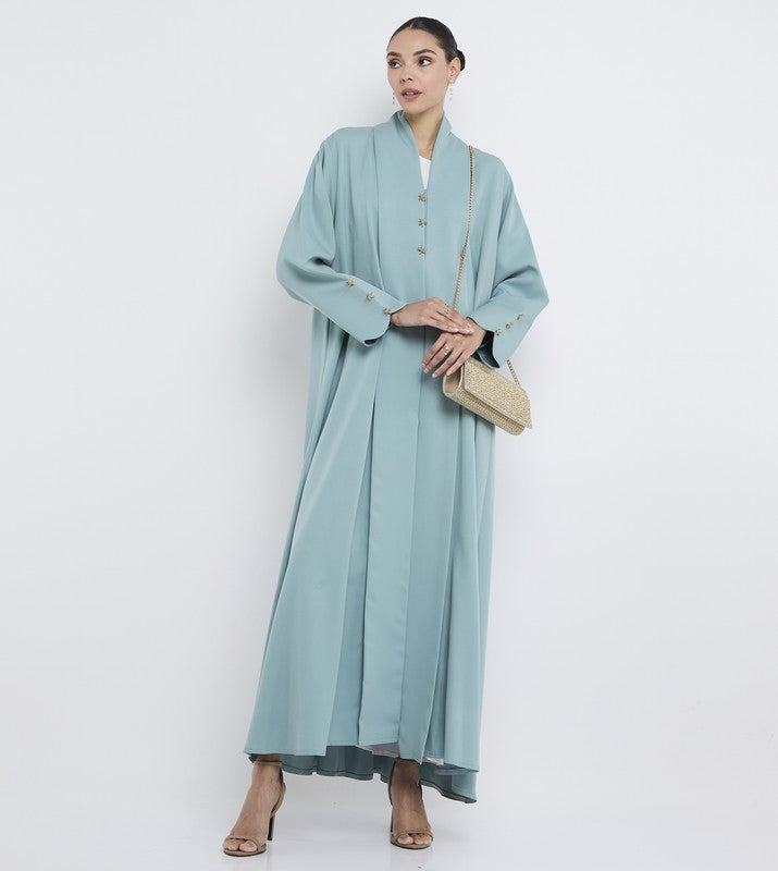 ROZA Elegant Pleated Abaya with Star Brooch - Image 2