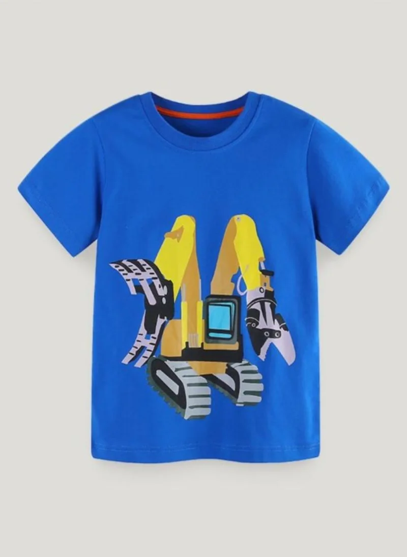 YUNIQEE Blue Printed Solid Round Neck Cotton T-shirt