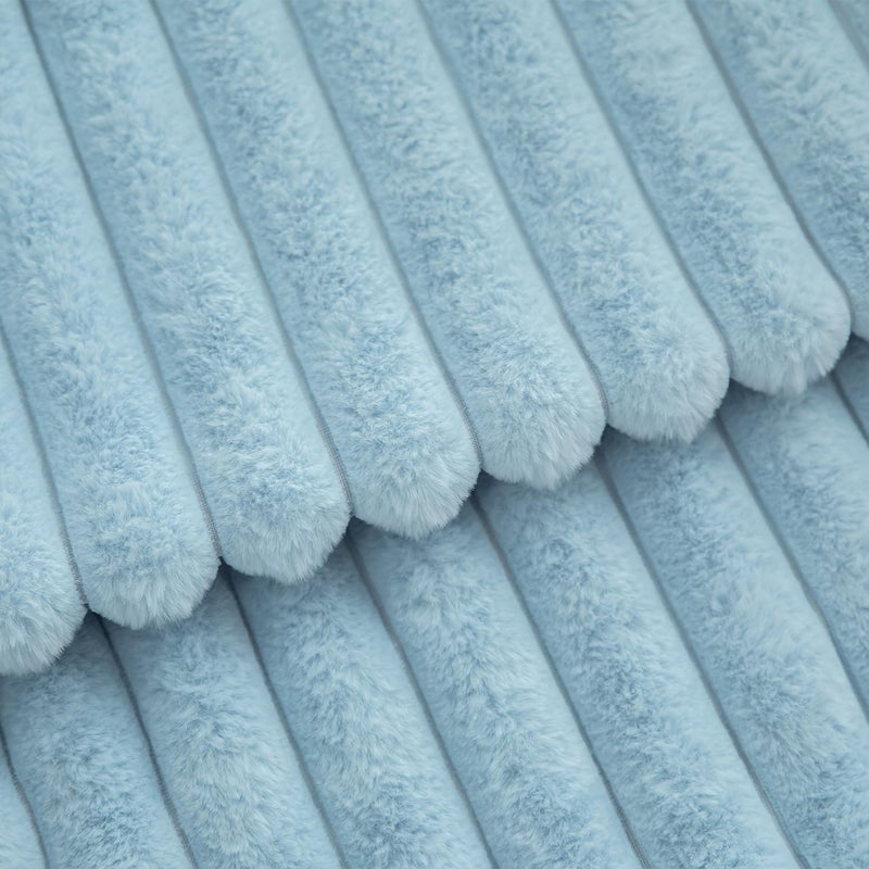 MANDIOO Pack of 2 Decorative Throw Pillow Covers Faux Fur Striped Plush Soft Cushion Covers Pillow Cases Bedroom Living Room Sofa Home 16x16 Inch Light Blue - Image 2