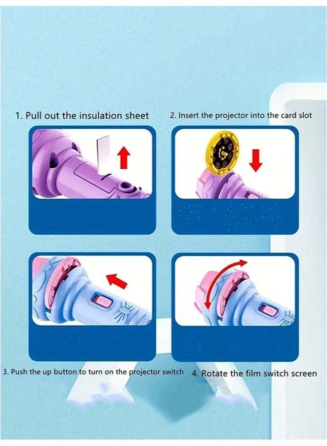 Cartoon children's projection flashlight,24 Patterns 3 Cards Flash Bedtime Light, Early Educational Toys for Kids (Purple) - Image 5