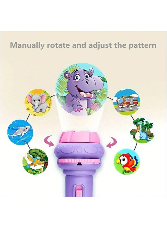 Cartoon children's projection flashlight,24 Patterns 3 Cards Flash Bedtime Light, Early Educational Toys for Kids (Purple) - Image 3