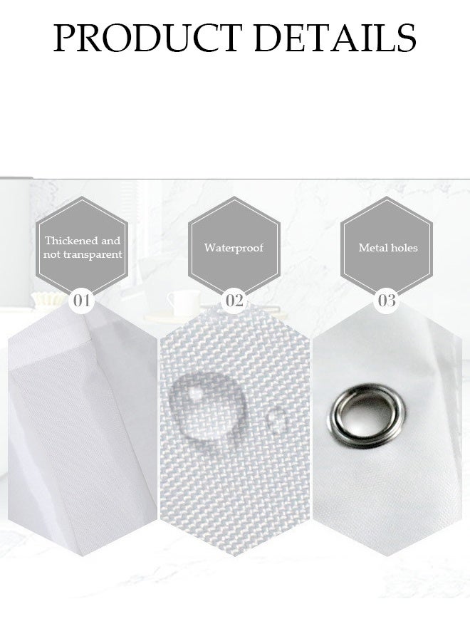 DUNISO Waterproof Shower Curtain，Thickened Bathroom Curtains，Moisture Absorption And Durability，Waterproof Quick Drying，Anti Mold，With Hooks，For Bathroom And Bath Tub，120*180cm，White  - Image 4