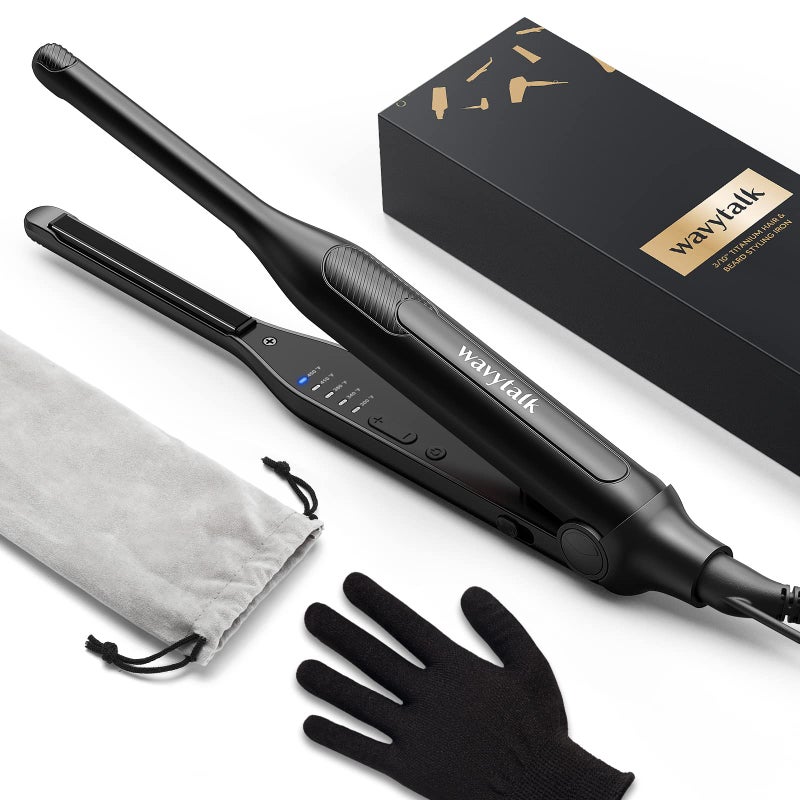 Wavytalk Pencil Flat Iron, 3/10" Small Iron for Short Hair, Pixie Cut and Bangs, Tiny Beard Straightener with Dual Voltage & Adjustable Temp, Mini Hair Edges Heating Up in 15s - Image 1