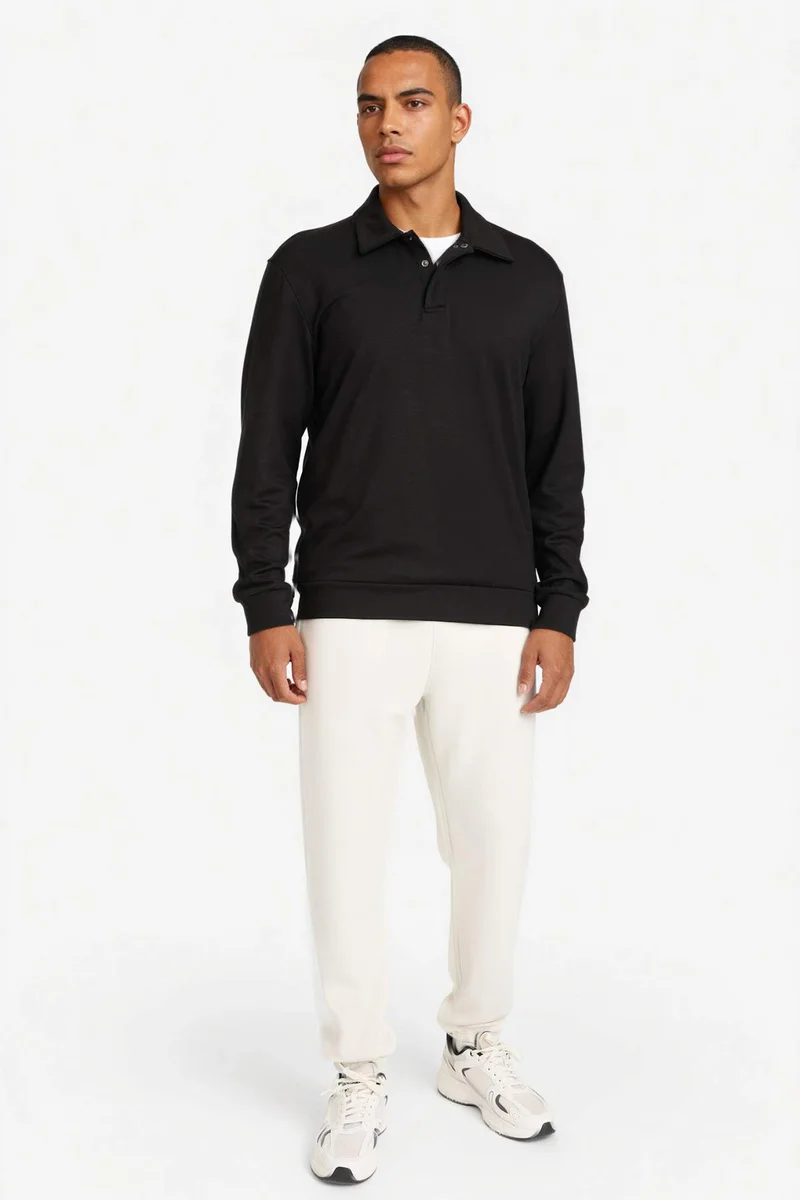 ديفاكتو Standard Fit Polo Collar Modal Sports Sweatshirt