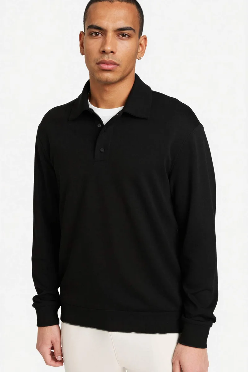 ديفاكتو Standard Fit Polo Collar Modal Sports Sweatshirt