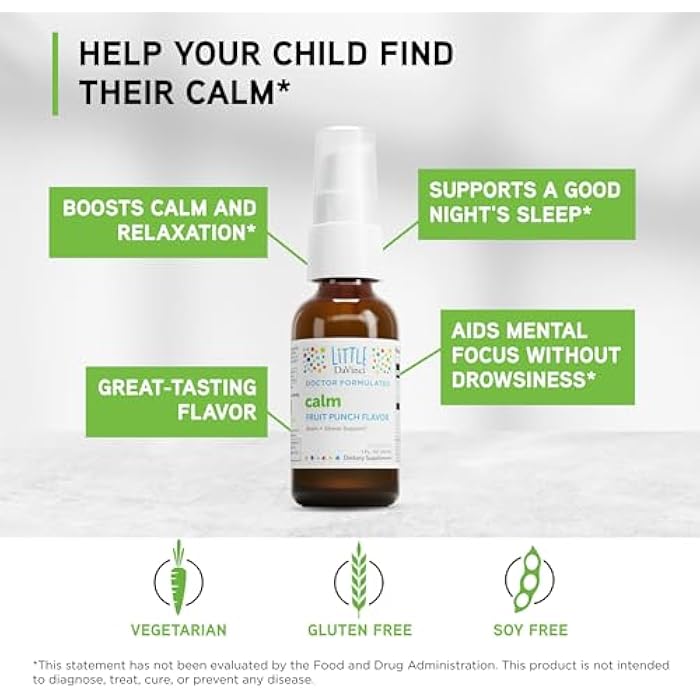 Davinci Little Davinci Calm - Calming Supplement for Kids* - Supports Relaxation, Focus and Alertness* - with Green Tea Leaf Extract and Stevia Leaf Extract - Fruit Punch Flavor - 30 ml - Image 3
