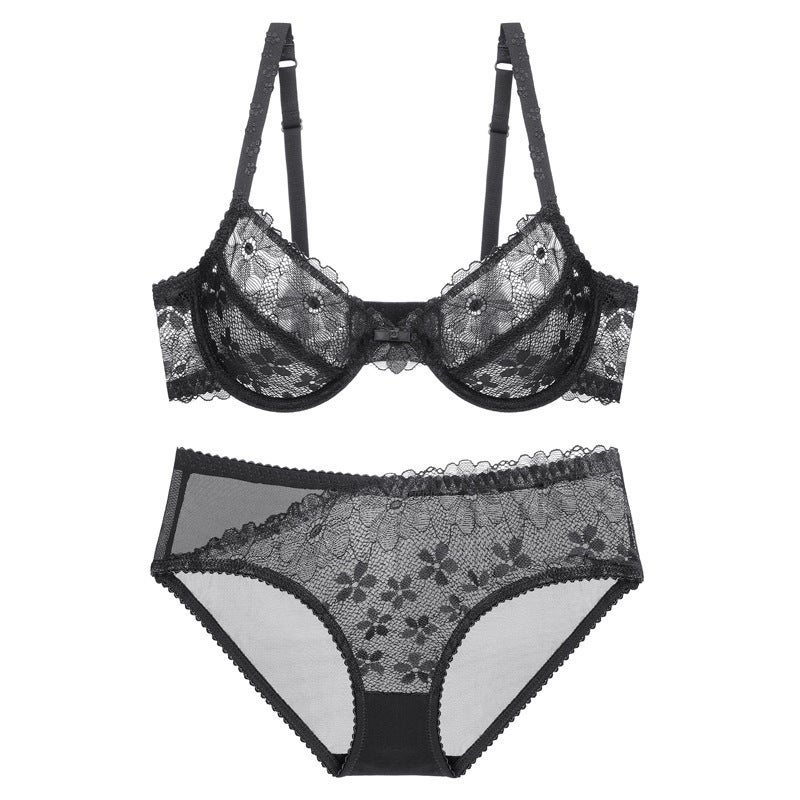 and Transparent Ultra-Thin Large Bust Bra Thin Bra Summer Underwire Comfortable Plus Size Bra Set Panties - Image 3
