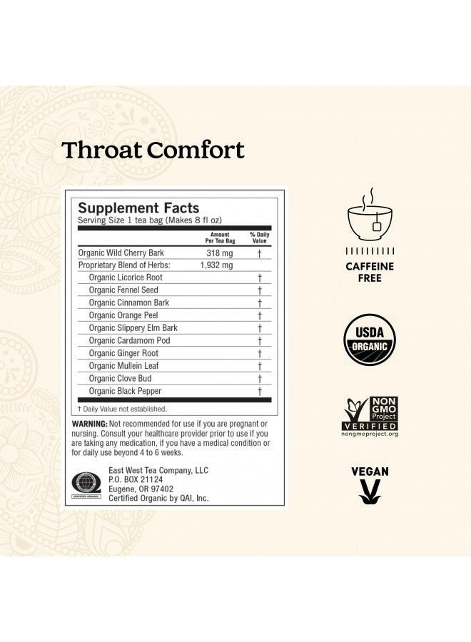 YOGI Yogi Tea - Throat Comfort (6 Pack) - Soothes the Throat with Wild Cherry Bark, Licorice Root, Mullein, and Ginger - Caffeine Free - 96 Organic Herbal Tea Bags  - Image 3