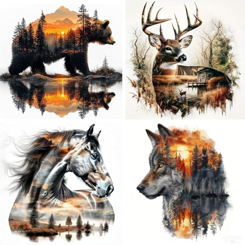 Paintcolor 4 Pack Diamond Art Painting Kits for Adults,5d Forest Animals Full Drill Bear Horse Paint with Diamonds for Beginners Kids Crystal DIY Diamond Dots Wolf Deer Gem Art Crafts Kits(11.8x11.8in) - Image 1