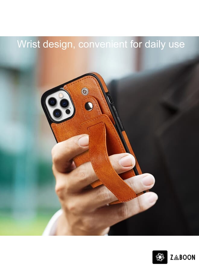 Zaboon Protective Case For iPhone 12 Pro Max Crazy Horse Texture Shockproof TPU + PU Leather Case with Card Slot & Wrist Strap Holder - Image 1