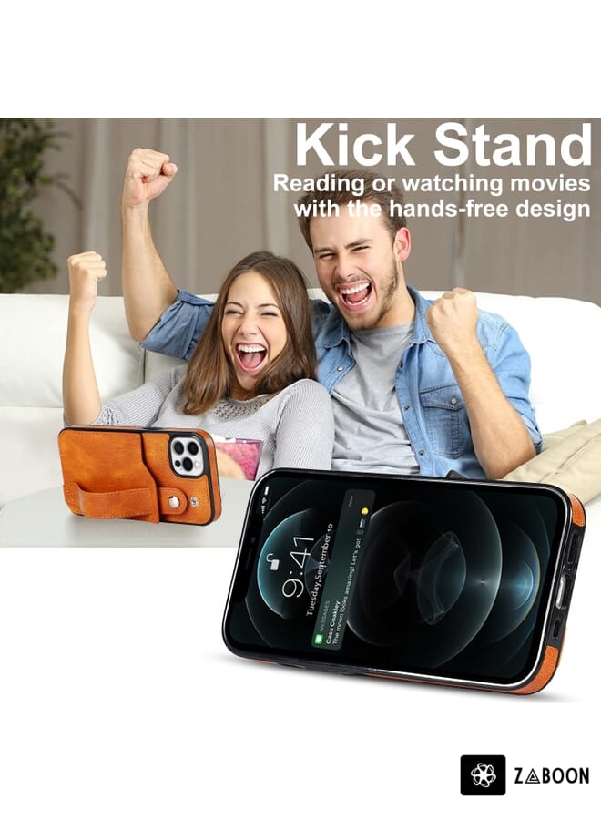 Zaboon Protective Case For iPhone 12 Pro Max Crazy Horse Texture Shockproof TPU + PU Leather Case with Card Slot & Wrist Strap Holder - Image 2