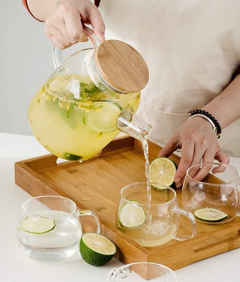 BLISS START BLISS START 18 Liter Glass Water Jug with Wooden Lid Glass Pitcher Hot Water Jug Milk Carafe Glass Water Jug for Dining Table 1800 ml - Image 2