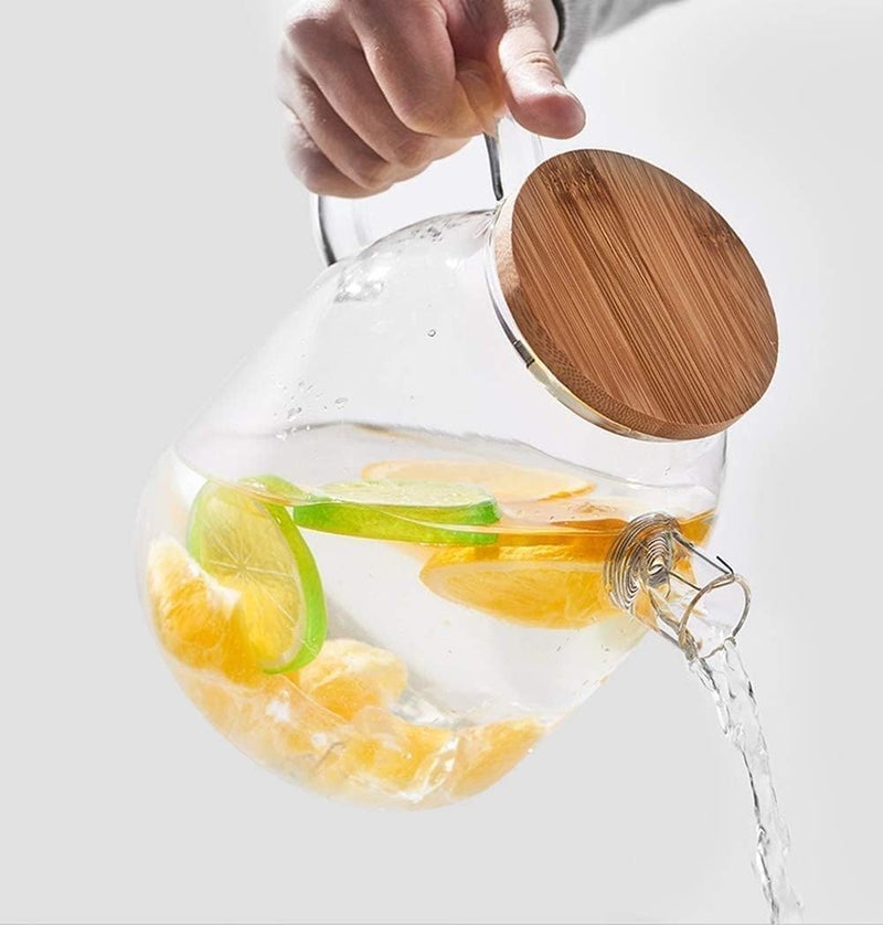 BLISS START BLISS START 18 Liter Glass Water Jug with Wooden Lid Glass Pitcher Hot Water Jug Milk Carafe Glass Water Jug for Dining Table 1800 ml - Image 4