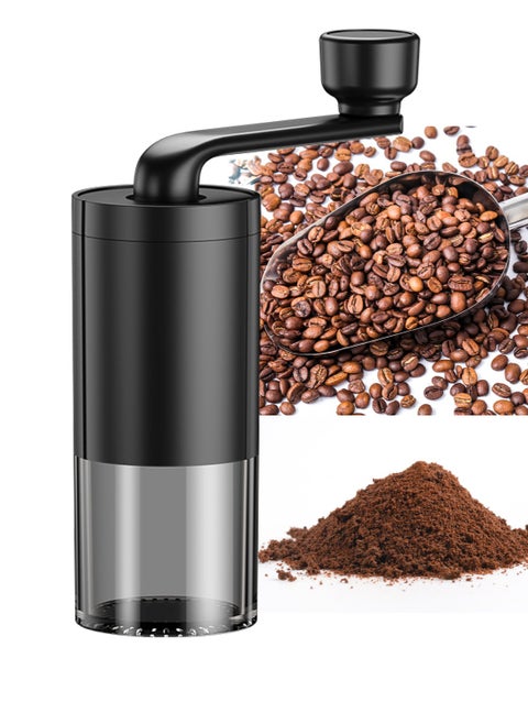 Manual Small Conical Burr Coffee Grinder, Ceramic Mill, Hand Crank,Portable,Perfect for Espresso maker at home,Travel,Camping,Internal Adjustable Setting, Visible Powder Bin Black