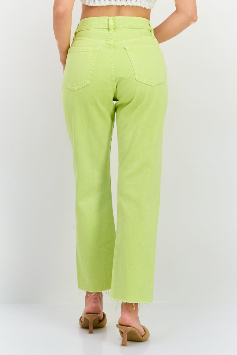 MANGO جينز نسائي بقصة مستقيمة وخصر مرتفع وقصير بدون مرونة، ليموني - Image 3