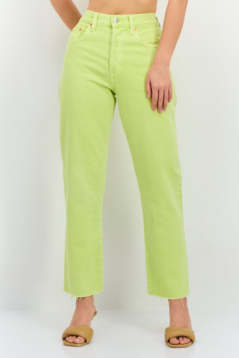 MANGO جينز نسائي بقصة مستقيمة وخصر مرتفع وقصير بدون مرونة، ليموني - Image 1