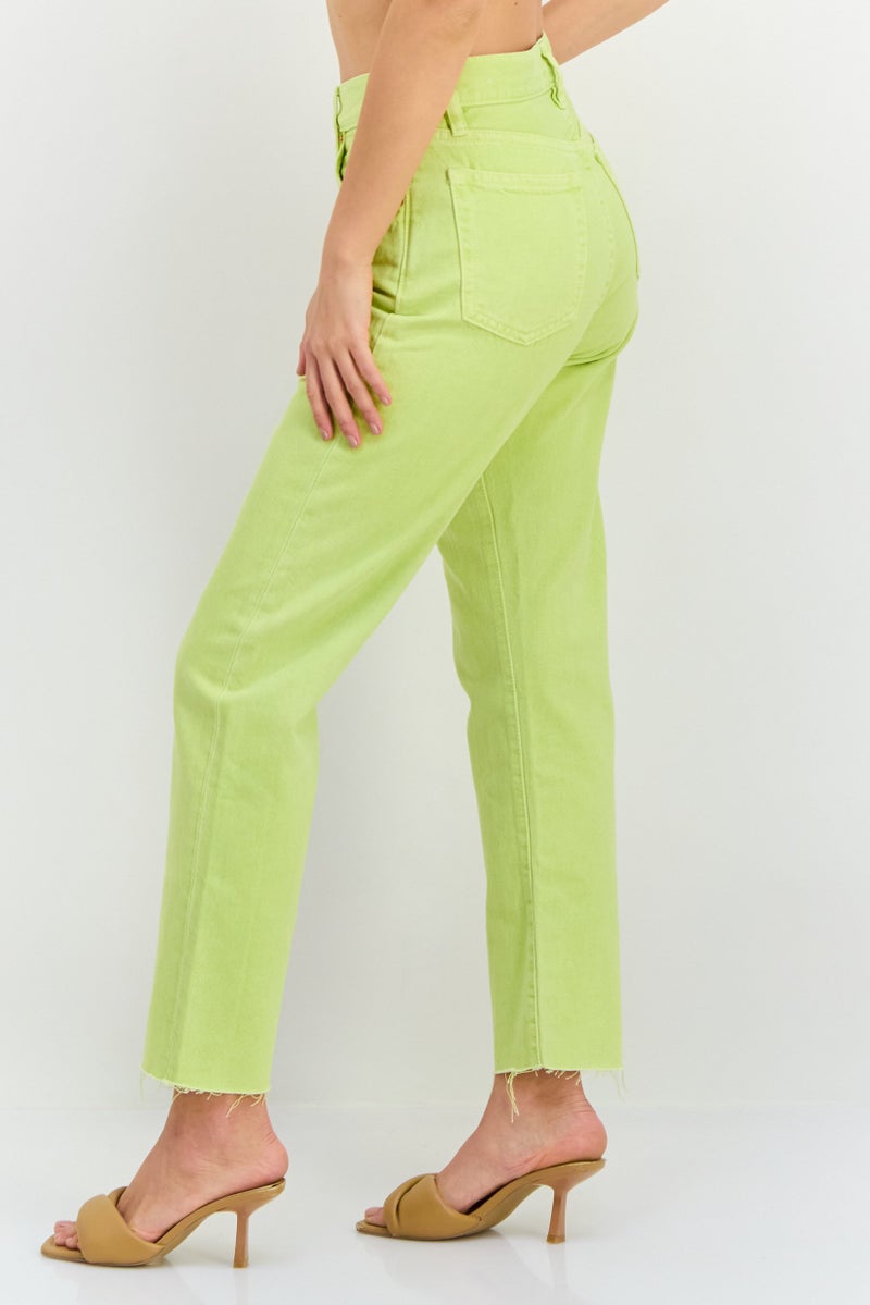 MANGO Women Straight Fit High Rise Cropped No Stretch Jeans, Lime - Image 2