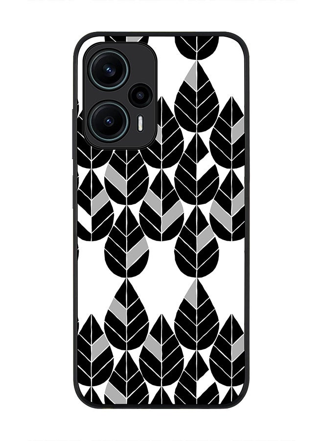 Stylizedd Rugged Black edge case for Xiaomi Poco F5 5G / Xiaomi Redmi Note 12 Turbo 5G Slim fit Soft Case Flexible Rubber Edges Anti Drop TPU Gel Thin Cover - Teardrop Leaves - Image 1