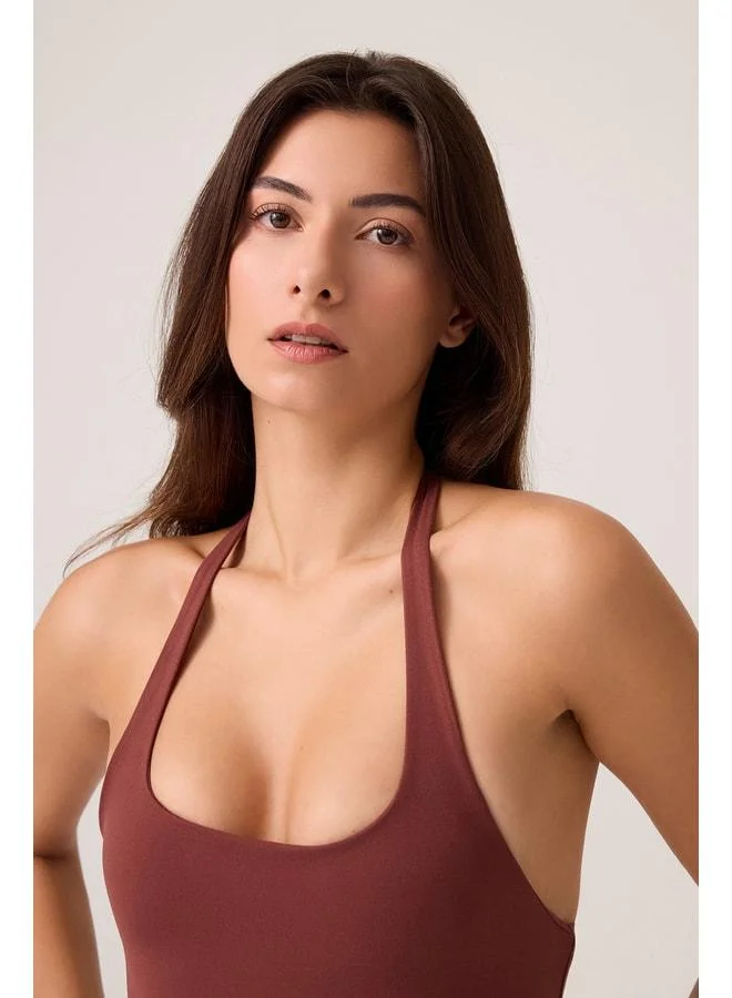 Los Ojos x Ece Burgundy Halter Neck Top Halter Tank.
