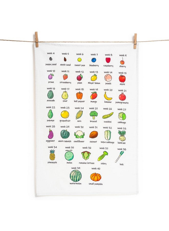 ifeolo Baby Size Tea Towel - Weekly Baby Growth Tracker In Fruit & Veg First Time Mom To Be Musthave Pregnancy Announcement Congratulation Pregnancy Gift For Expecting Parents Couple Countdown Maternity Gift - Image 1