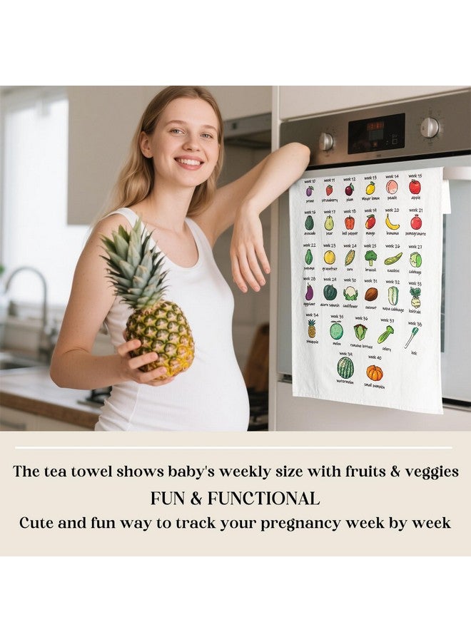 ifeolo Baby Size Tea Towel - Weekly Baby Growth Tracker In Fruit & Veg First Time Mom To Be Musthave Pregnancy Announcement Congratulation Pregnancy Gift For Expecting Parents Couple Countdown Maternity Gift - Image 2