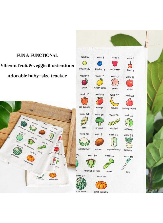ifeolo Baby Size Tea Towel - Weekly Baby Growth Tracker In Fruit & Veg First Time Mom To Be Musthave Pregnancy Announcement Congratulation Pregnancy Gift For Expecting Parents Couple Countdown Maternity Gift - Image 3