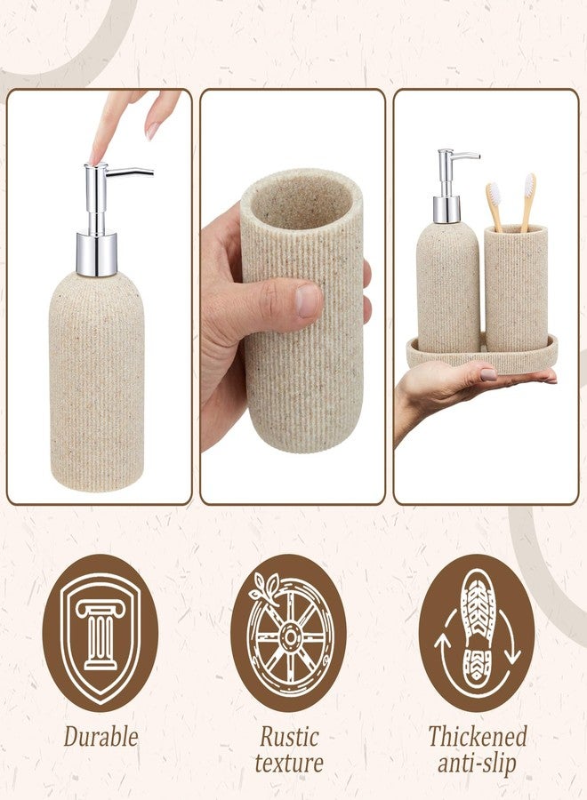 Yiyiring 3 Pcs Toothbrush Holder, Soap Dispenser and Toothbrush Holder, Stripes Decorative Tray Set, Vanity Tray for Bathroom, Frosted Farmhouse Decor - Image 3