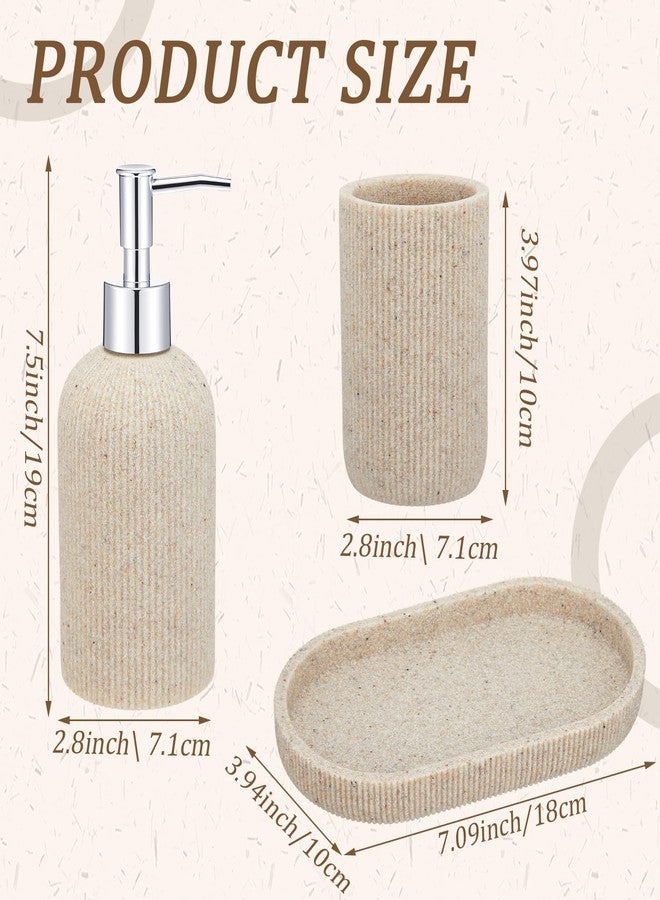 Yiyiring 3 Pcs Toothbrush Holder, Soap Dispenser and Toothbrush Holder, Stripes Decorative Tray Set, Vanity Tray for Bathroom, Frosted Farmhouse Decor - Image 2