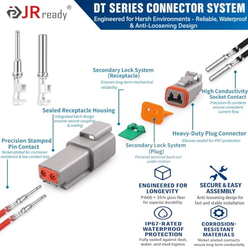JRready طقم موصلات دويتش JRready 604PCS DT، موصلات DT رمادية 2 3 4 6 8 12 دبوس، حجم 16 جهات اتصال مطبوعة مصنوعة (14-18AWG)، طقم موصل دويتش ST6315 - Image 4