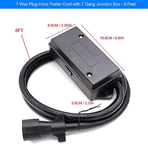 MOCW 6 Foot 7 Pin Trailer Plug Wiring Harness 7 Way RV Trailer Cord Wire with 7 Gang Waterproof Junction Box - Image 2