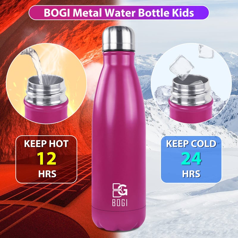 BOGI 17oz Insulated Water Bottle Double Wall Vacuum Stainless Steel Water Bottles, Leak Proof Metal Sports Water Bottle Keeps Drink Hot and Cold - Perfect for Outdoor Sports Camping Biking (Hot Pink) - Image 4
