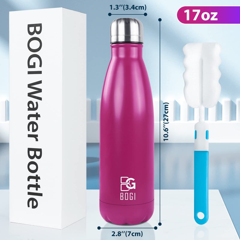 BOGI 17oz Insulated Water Bottle Double Wall Vacuum Stainless Steel Water Bottles, Leak Proof Metal Sports Water Bottle Keeps Drink Hot and Cold - Perfect for Outdoor Sports Camping Biking (Hot Pink) - Image 2