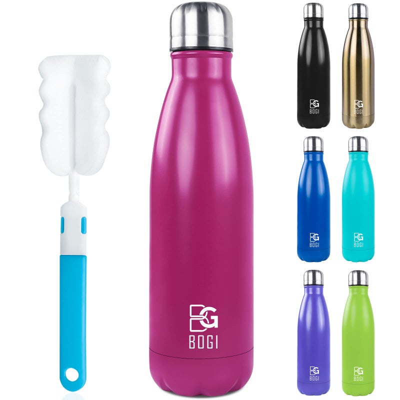 BOGI 17oz Insulated Water Bottle Double Wall Vacuum Stainless Steel Water Bottles, Leak Proof Metal Sports Water Bottle Keeps Drink Hot and Cold - Perfect for Outdoor Sports Camping Biking (Hot Pink) - Image 1