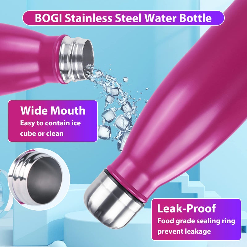 BOGI 17oz Insulated Water Bottle Double Wall Vacuum Stainless Steel Water Bottles, Leak Proof Metal Sports Water Bottle Keeps Drink Hot and Cold - Perfect for Outdoor Sports Camping Biking (Hot Pink) - Image 5