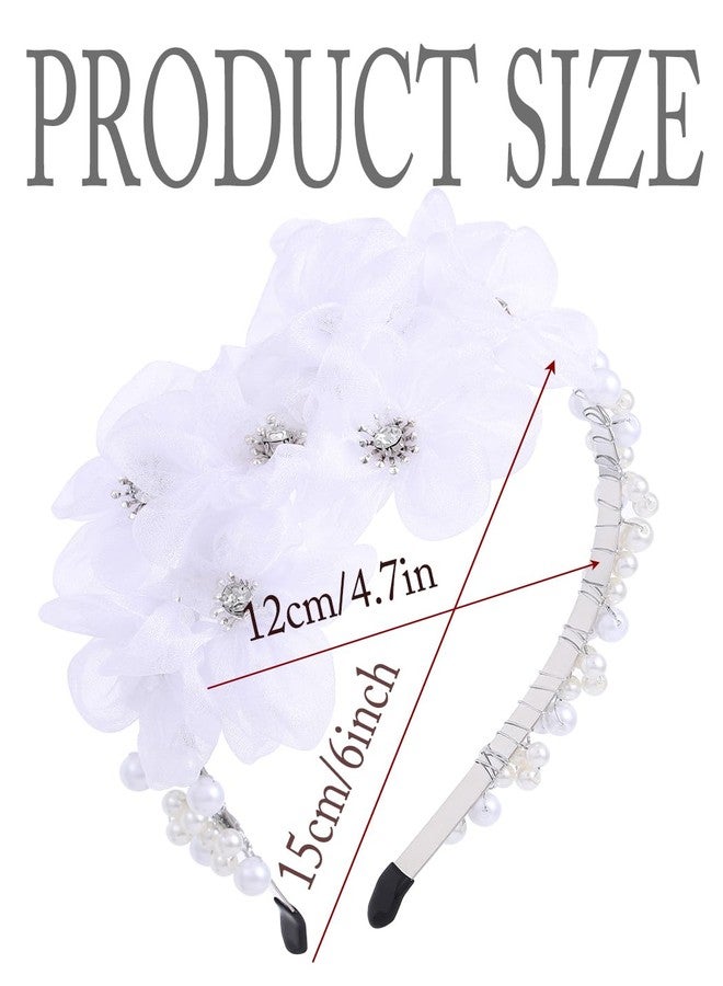 Urieo White Flower Girl Headpiece Pearl Wedding Headband First Communion Hair Accessories for Women and Girls - Image 4