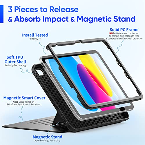 SEYMAC stock Case for iPad (A16) 11th/10th Generation 11''/10.9'', Strong Magnetic Auto Sleep Shockproof Case with Absorbing Multi-Angles Stand, Pen Holder, Card Slot (Black) - Image 4