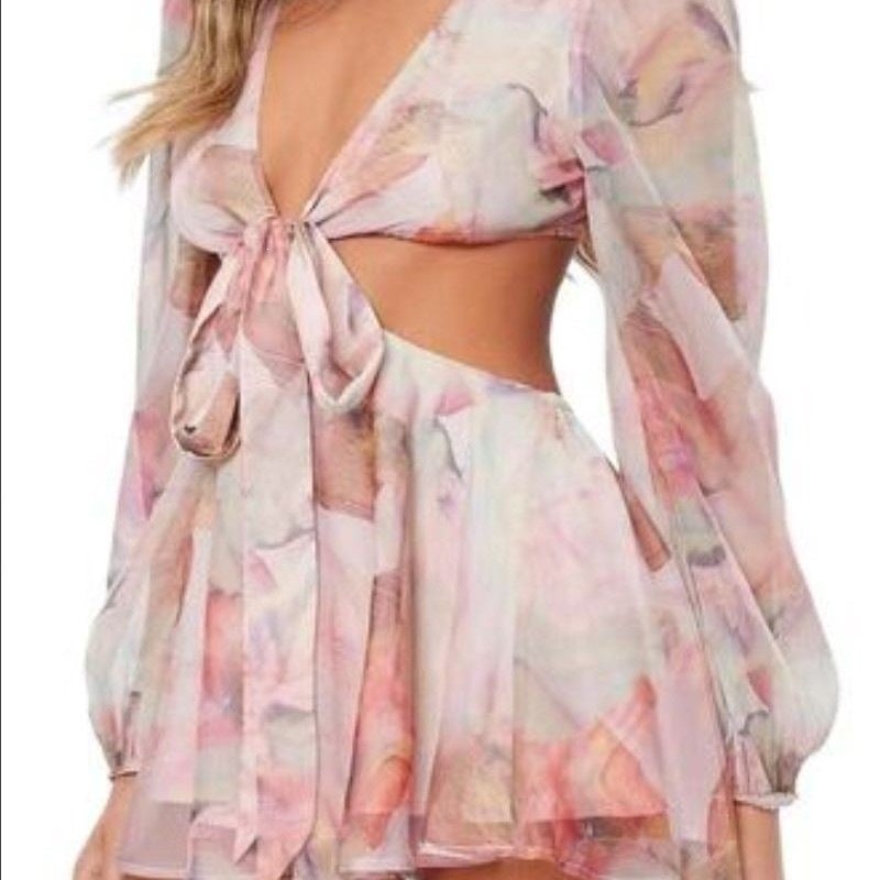 Women's Summer Casual Chiffon Dress with Lantern Sleeves and Knot Waist - Image 1