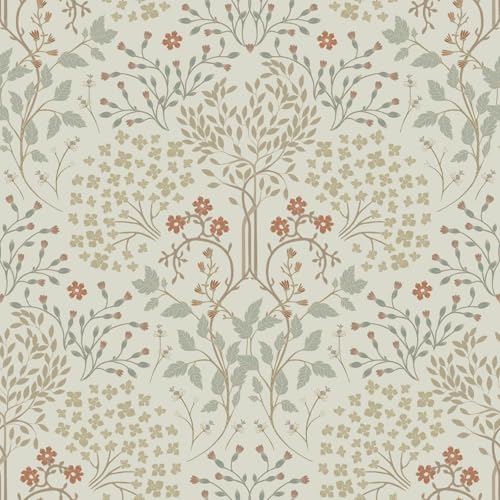 ICOOP William Morris Wallpaper Vintage Floral Peel and Stick Wallpaper Beige Victorian Boho Floral Contact Paper for Cabinets Neutral Farmhouse Cottage Wall Paper for Bedroom Living Room 17.5"x80" - Image 1